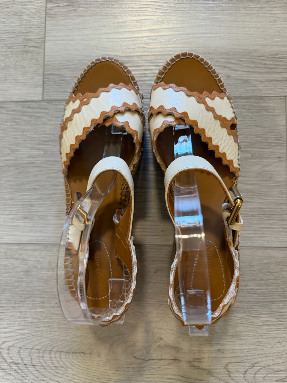 SEE BY CHLOÉ Sandals Glyn Espadrille Platform Strap Tan Leather Women's 10 Sz 41 - Picture 3 of 14